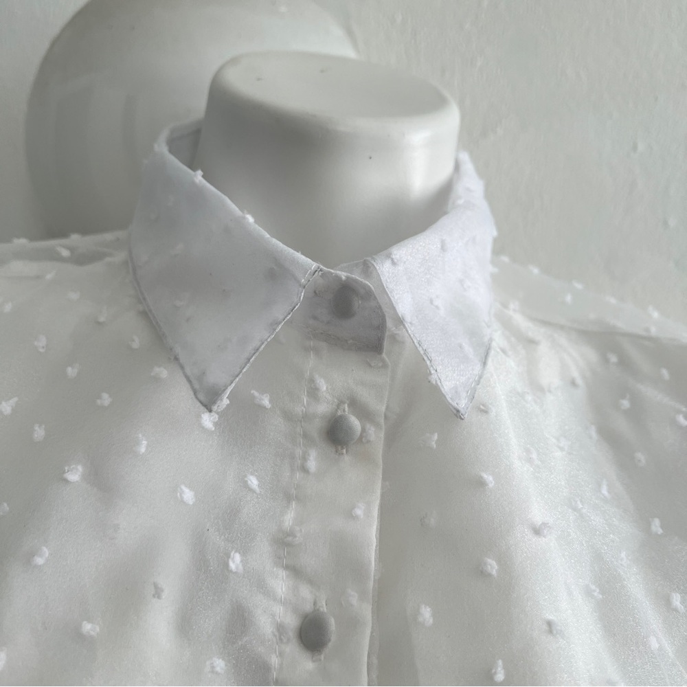 ZARA Elegant White Sheer Polka Dot Blouse TOP LARGE - Picture 8 of 11